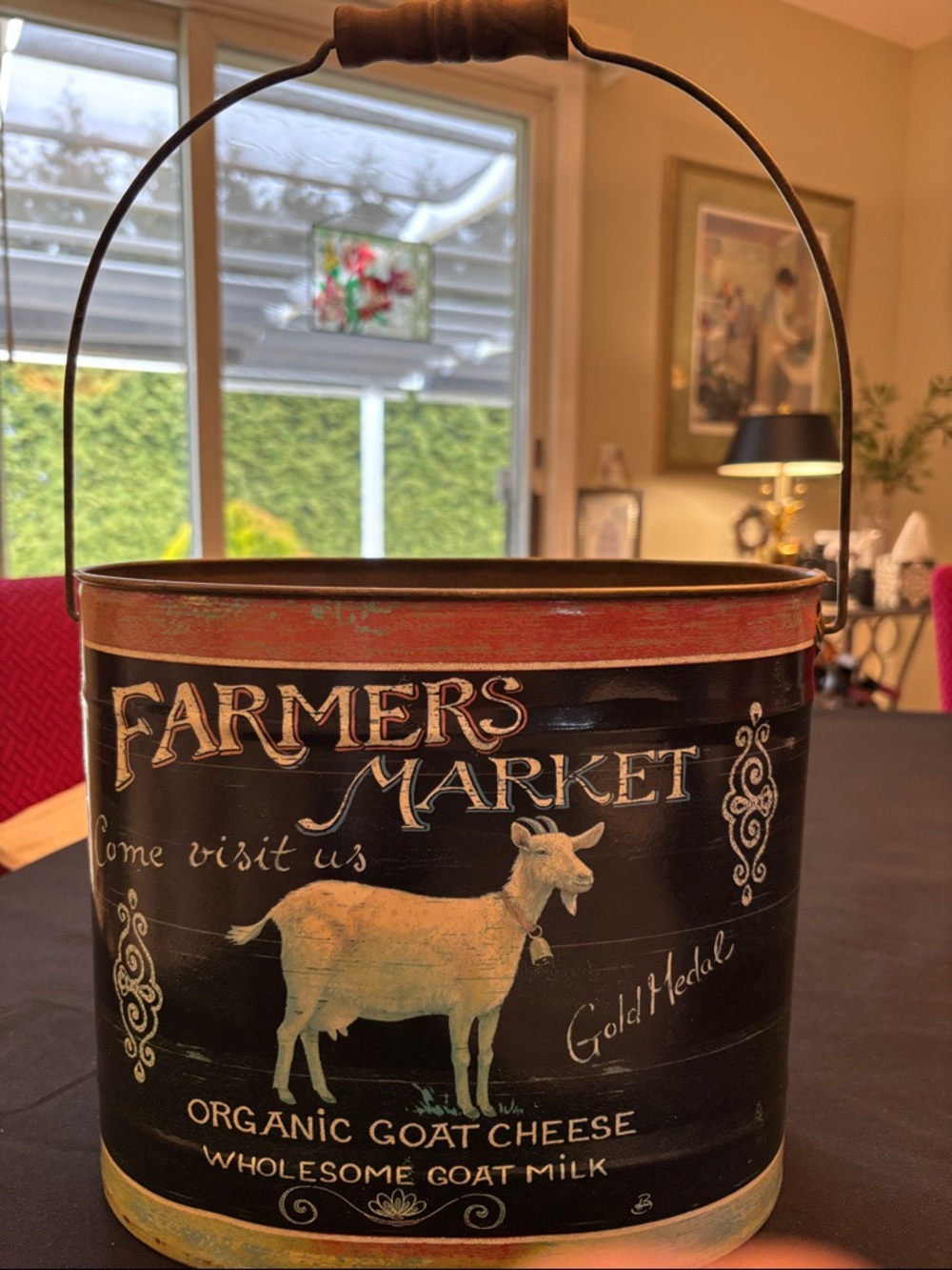 Farmers Market Organic Goat Cheese Decorative Bucket - Black and Red